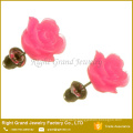 Fashionable Design 3D Resin Rose Flower Stainless Steel Ear Studs